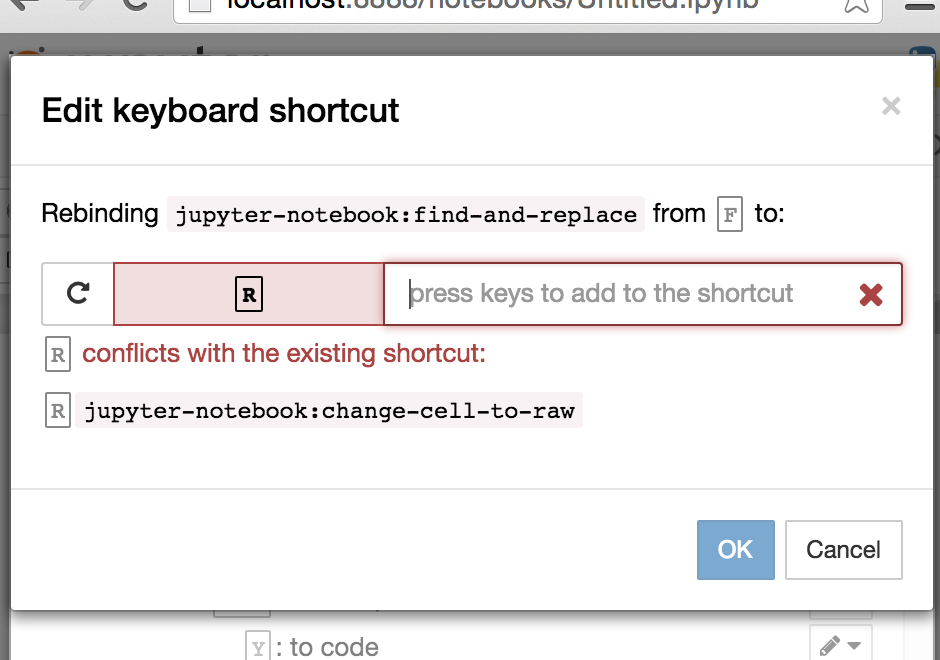 conflicting keyboard shortcuts are not accepted