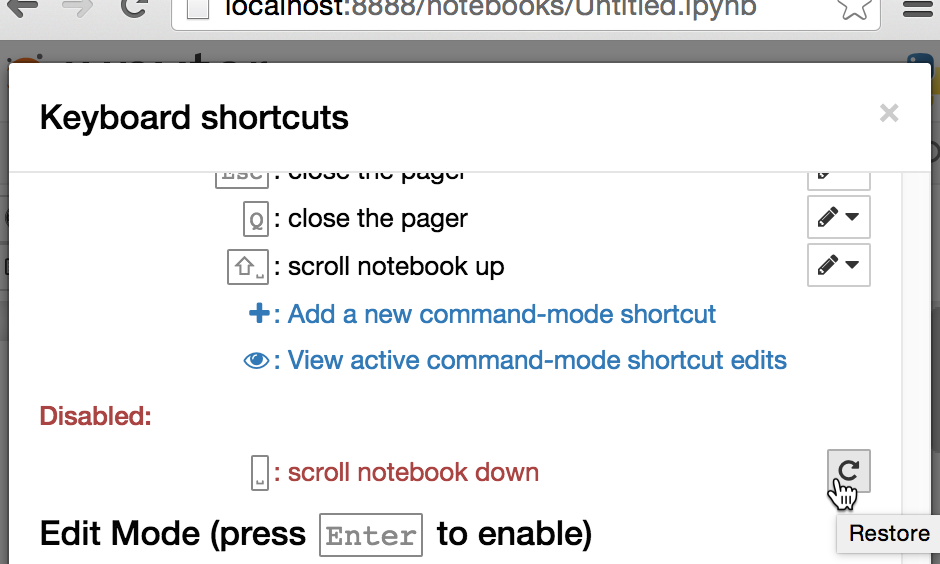 re-enabling a disabled shortcut