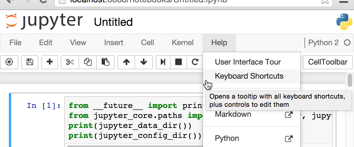 keyboard shortcuts menu item